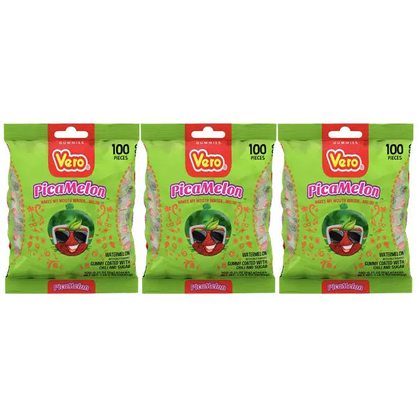 3 Pack - Vero PicaMelon Watermelon Chili Powder Covered Gummies 100 Count Vero